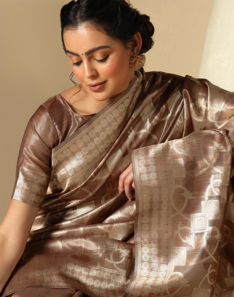 Brown Banarasi Jacquard Saree | Leemboodi
