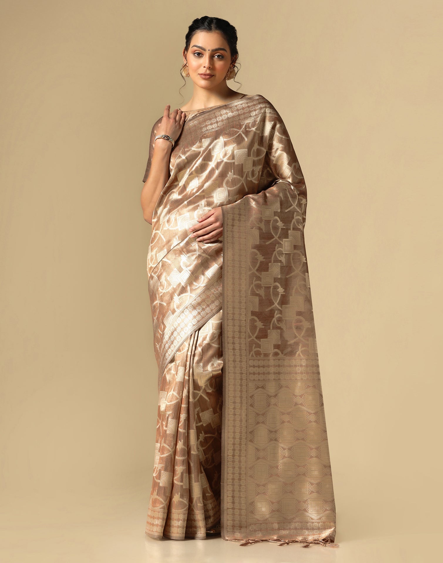 Brown Banarasi Jacquard Saree | Leemboodi