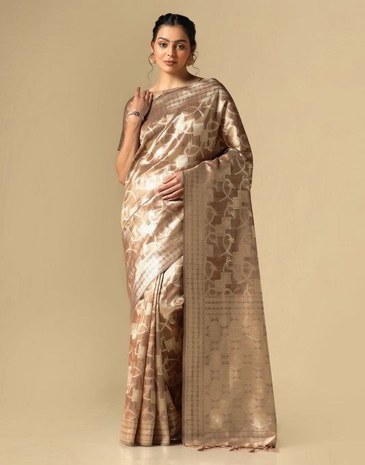 Brown Banarasi Jacquard Saree | Leemboodi