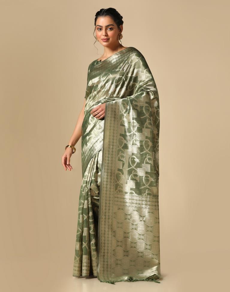 Mehandi Green Banarasi Jacquard Saree | Leemboodi