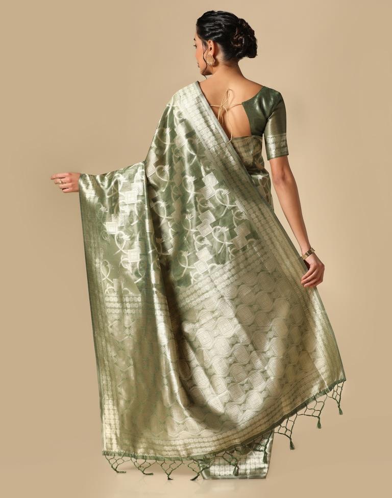 Mehandi Green Banarasi Jacquard Saree | Leemboodi