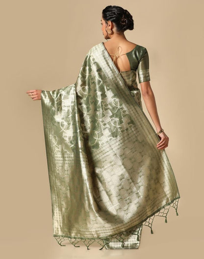 Mehandi Green Banarasi Jacquard Saree | Leemboodi