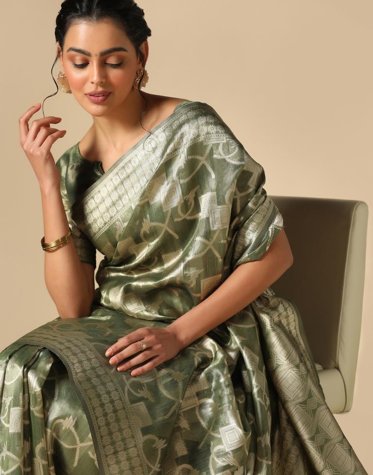 Mehandi Green Banarasi Jacquard Saree | Leemboodi