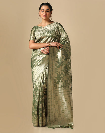 Mehandi Green Banarasi Jacquard Saree | Leemboodi