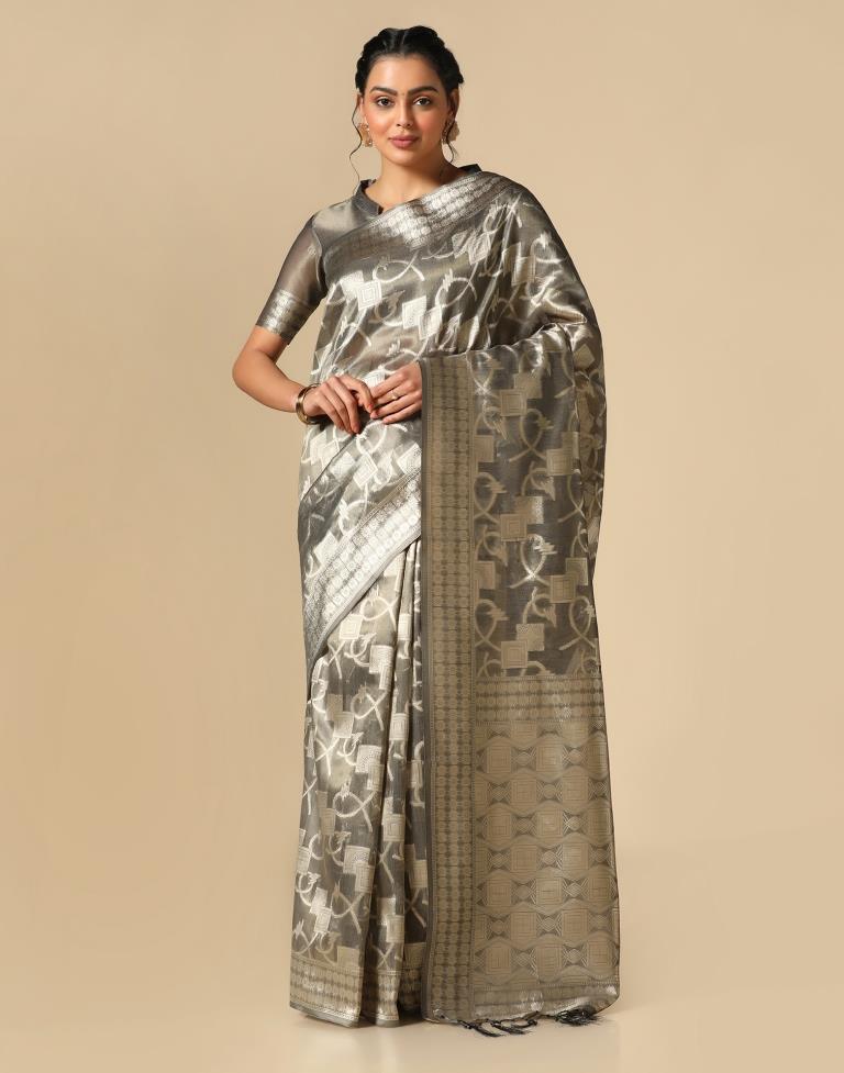 Grey Banarasi Jacquard Saree | Leemboodi