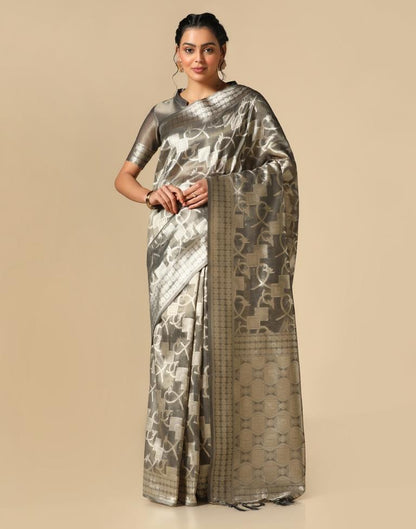Grey Banarasi Jacquard Saree | Leemboodi