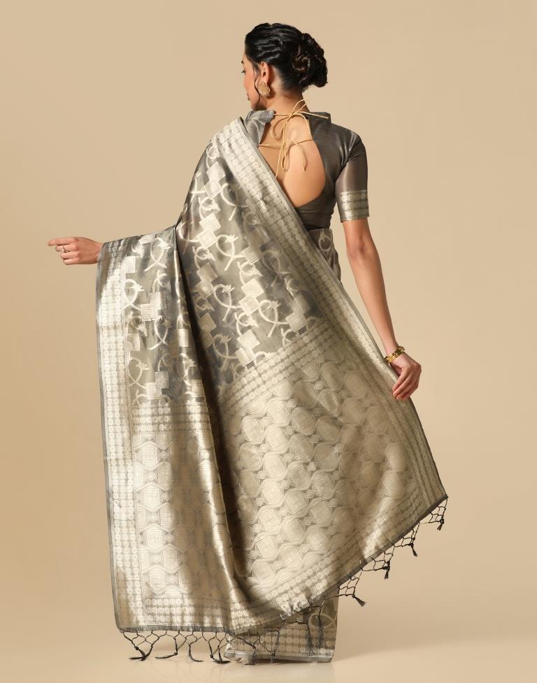 Grey Banarasi Jacquard Saree | Leemboodi
