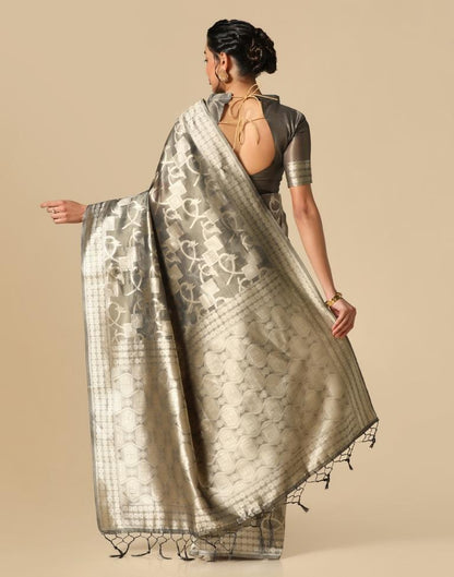 Grey Banarasi Jacquard Saree | Leemboodi