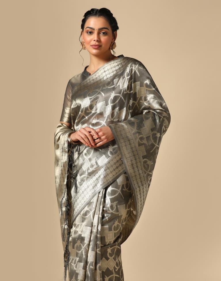 Grey Banarasi Jacquard Saree | Leemboodi