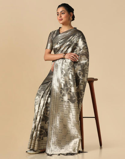 Grey Banarasi Jacquard Saree | Leemboodi