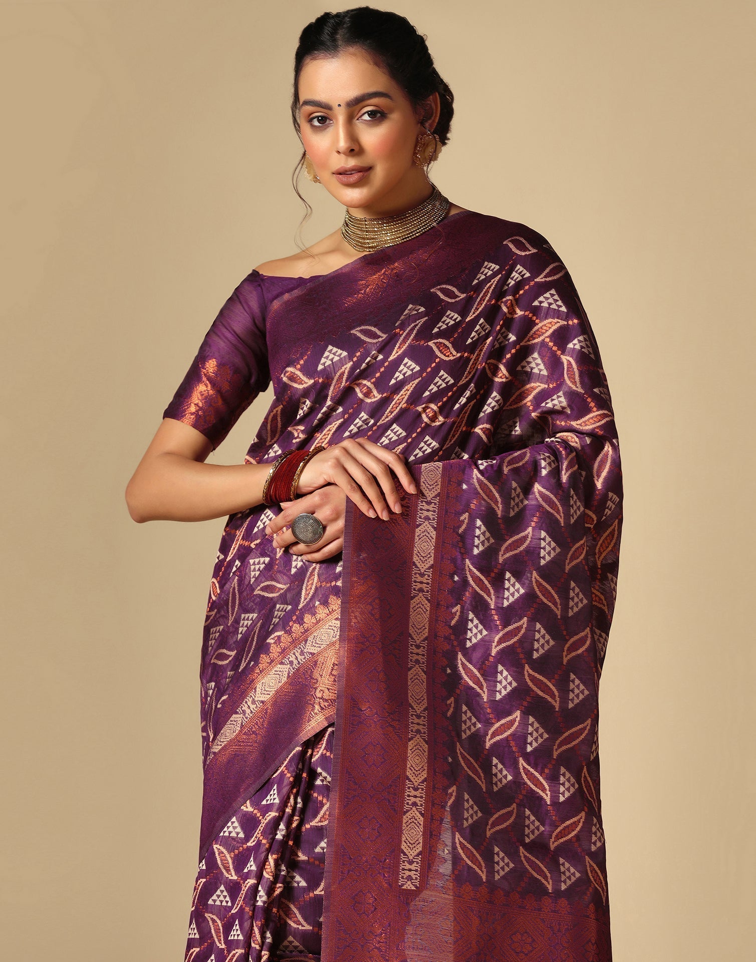 Wine Cotton Jacquard Saree | Leemboodi