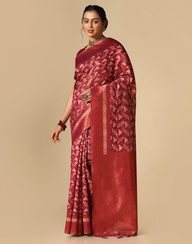 Maroon Banarasi Cotton Saree | Leemboodi