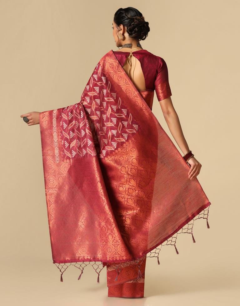 Maroon Banarasi Cotton Saree | Leemboodi