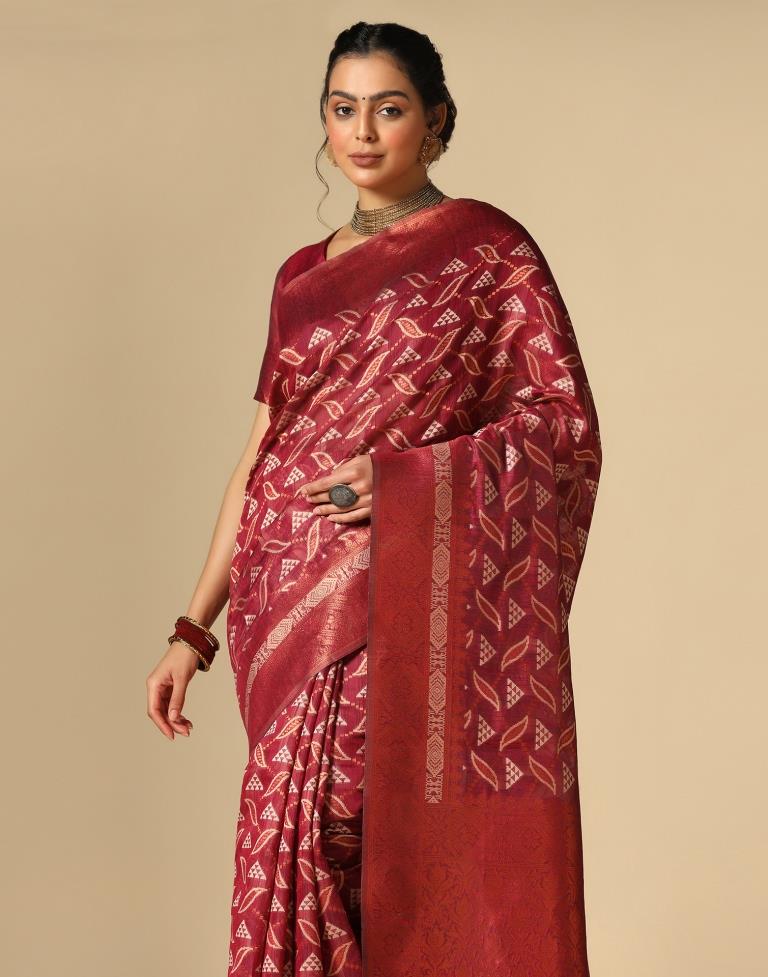 Maroon Banarasi Cotton Saree | Leemboodi