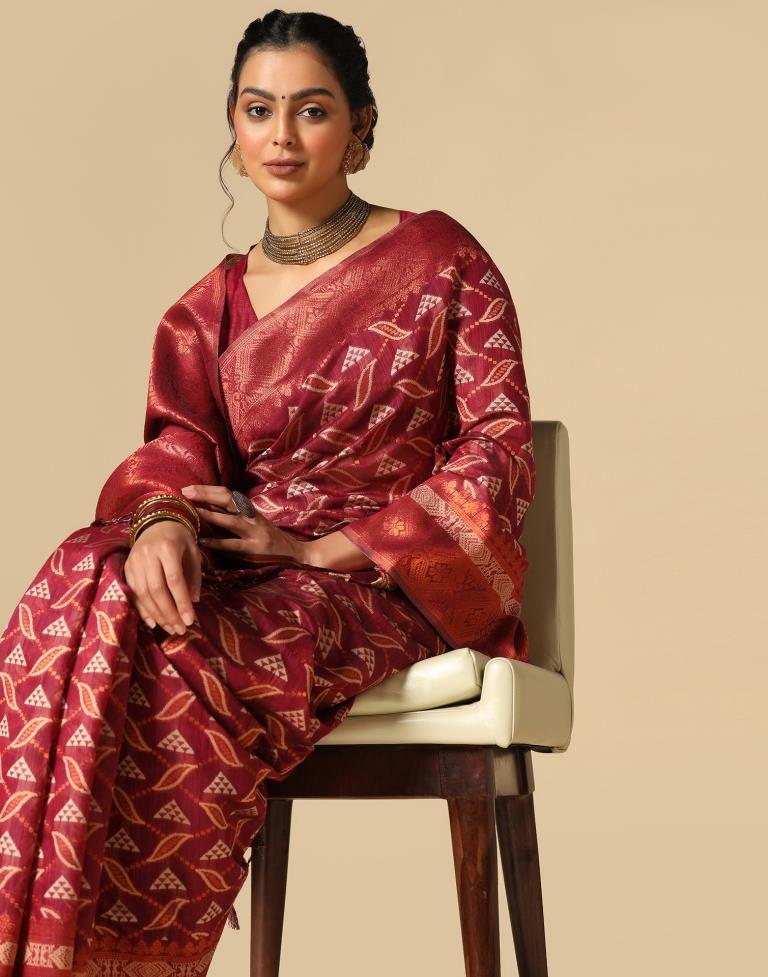 Maroon Banarasi Cotton Saree | Leemboodi