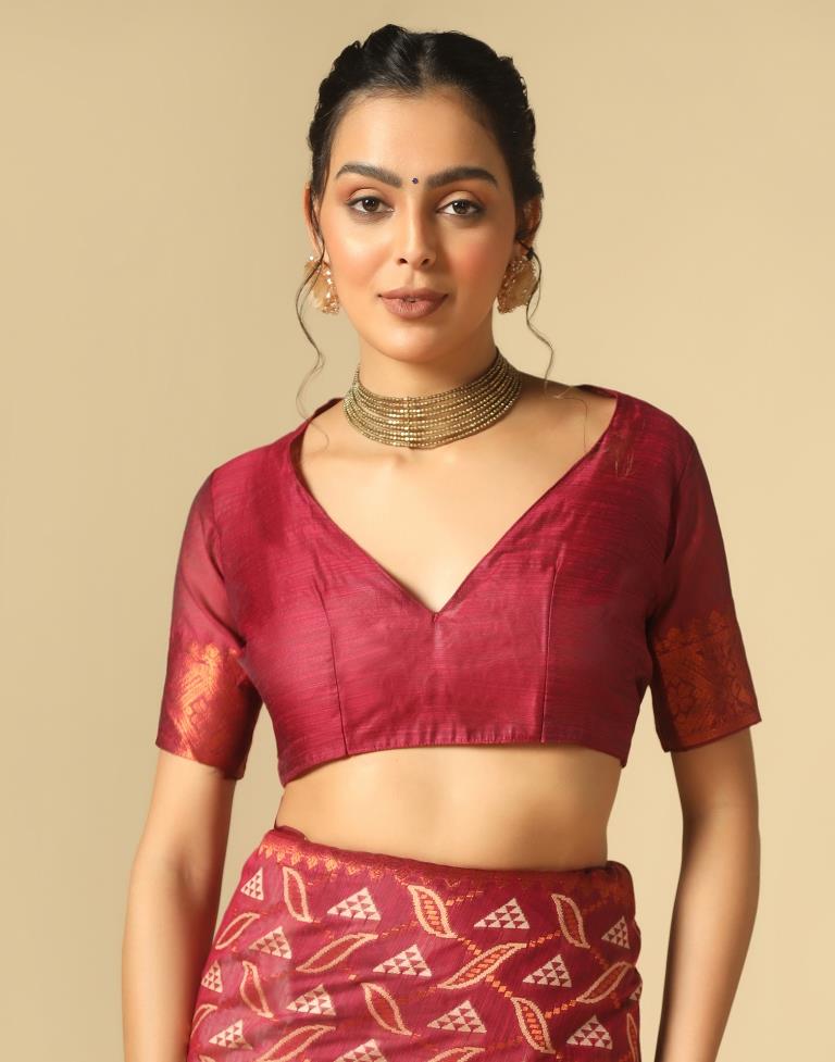 Maroon Banarasi Cotton Saree | Leemboodi