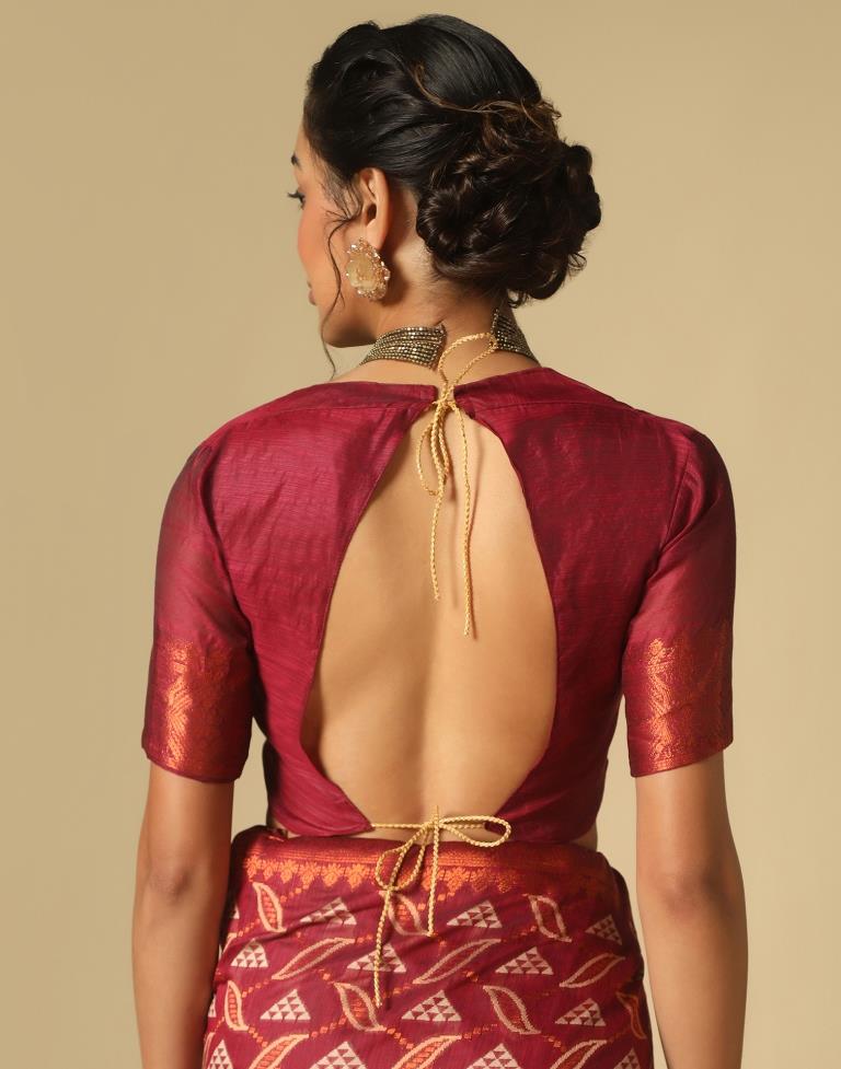 Maroon Banarasi Cotton Saree | Leemboodi