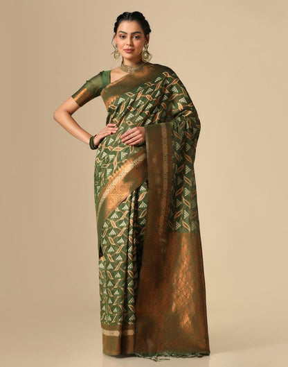 Olive Green Banarasi Cotton Saree | Leemboodi