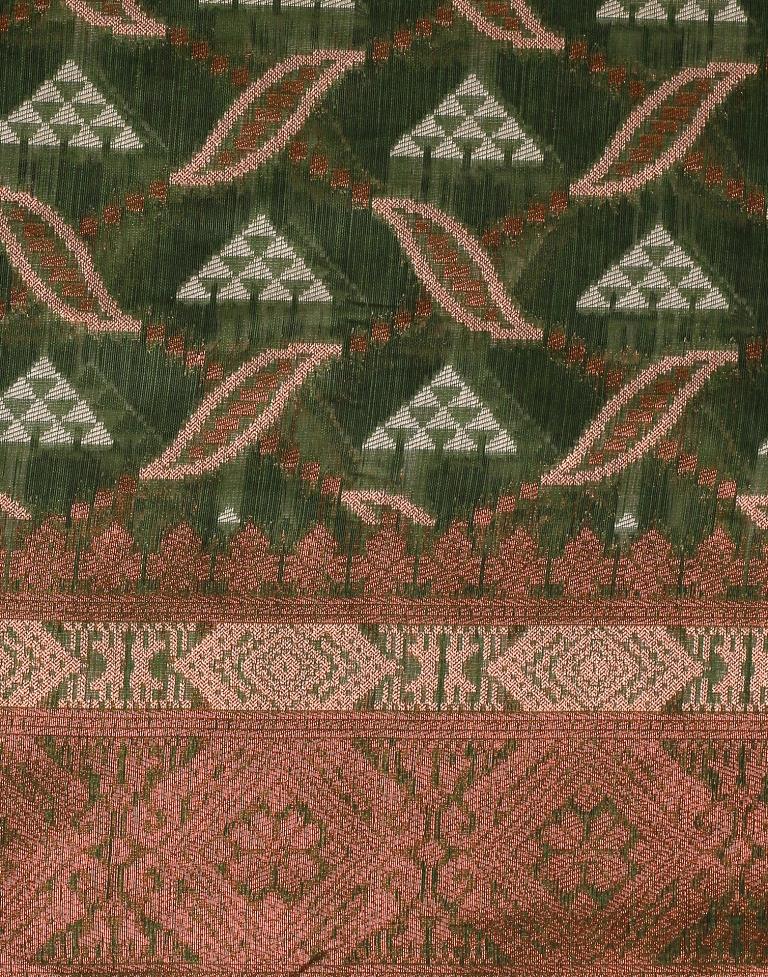 Olive Green Banarasi Cotton Saree | Leemboodi