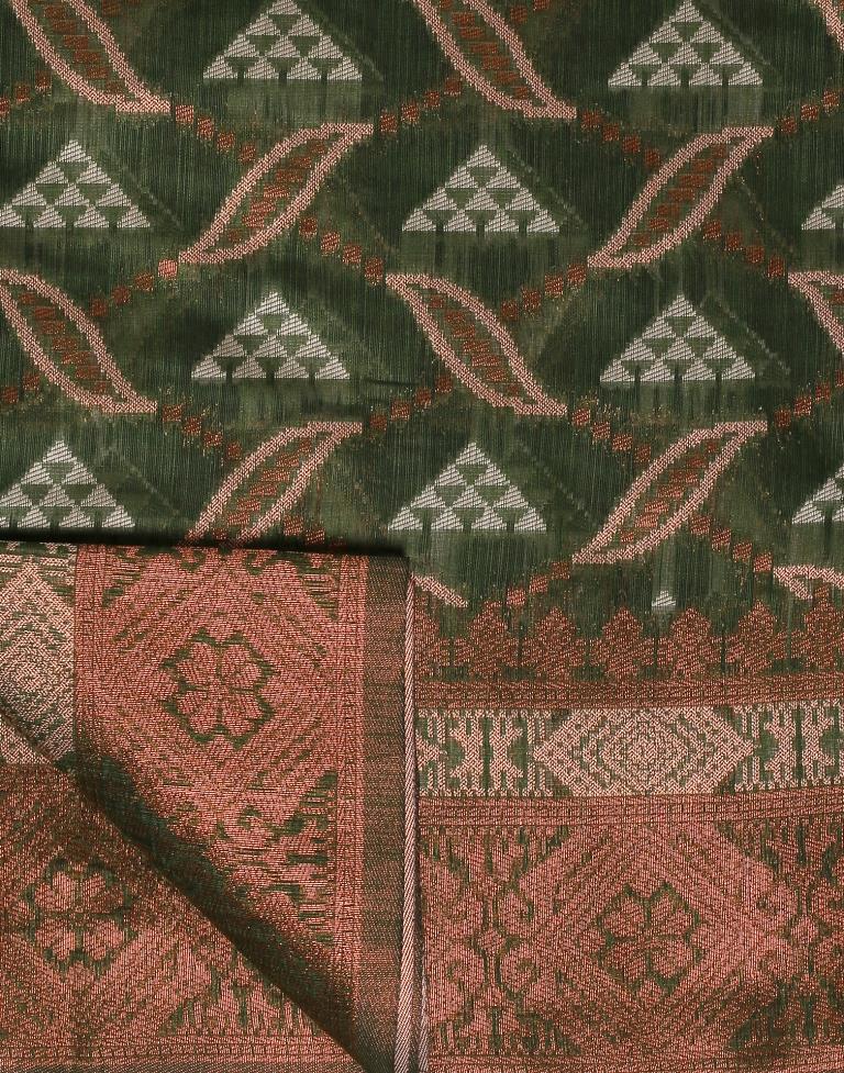 Olive Green Banarasi Cotton Saree | Leemboodi