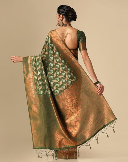 Olive Green Banarasi Cotton Saree | Leemboodi
