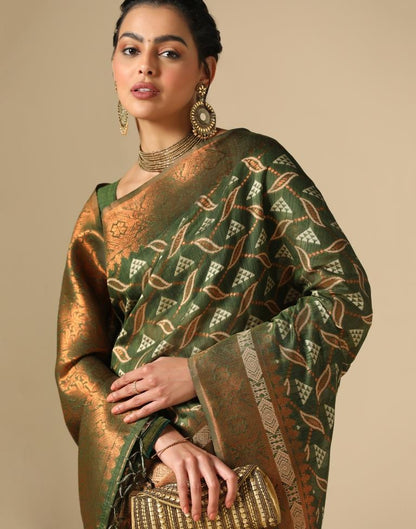 Olive Green Banarasi Cotton Saree | Leemboodi