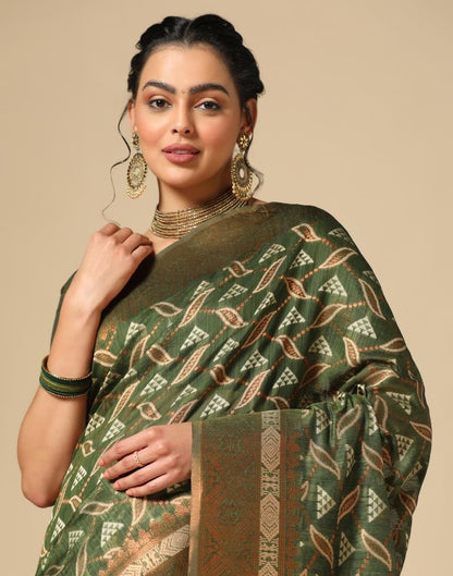 Olive Green Banarasi Cotton Saree | Leemboodi