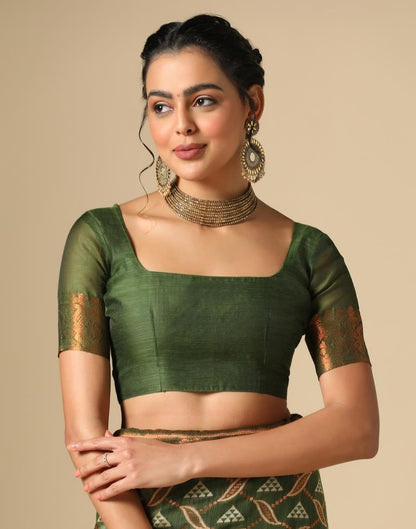 Olive Green Banarasi Cotton Saree | Leemboodi