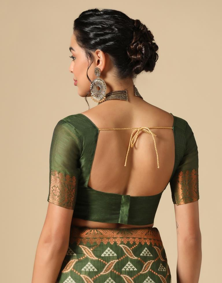 Olive Green Banarasi Cotton Saree | Leemboodi