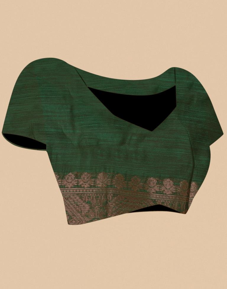 Olive Green Banarasi Cotton Saree | Leemboodi