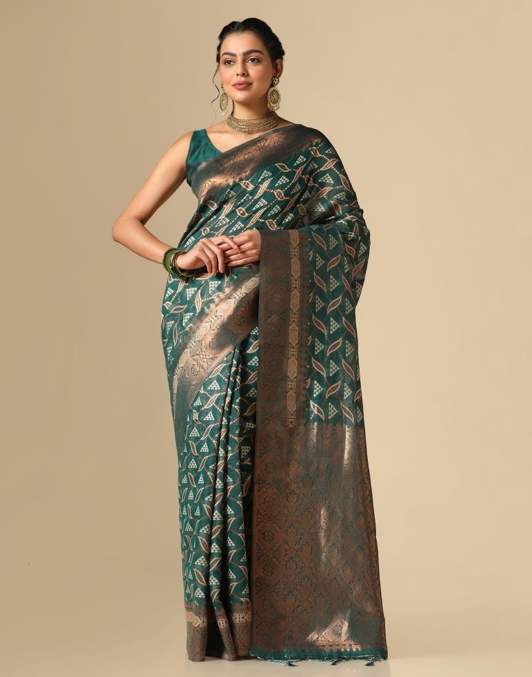 Dark Rama Green Banarasi Cotton Saree | Leemboodi
