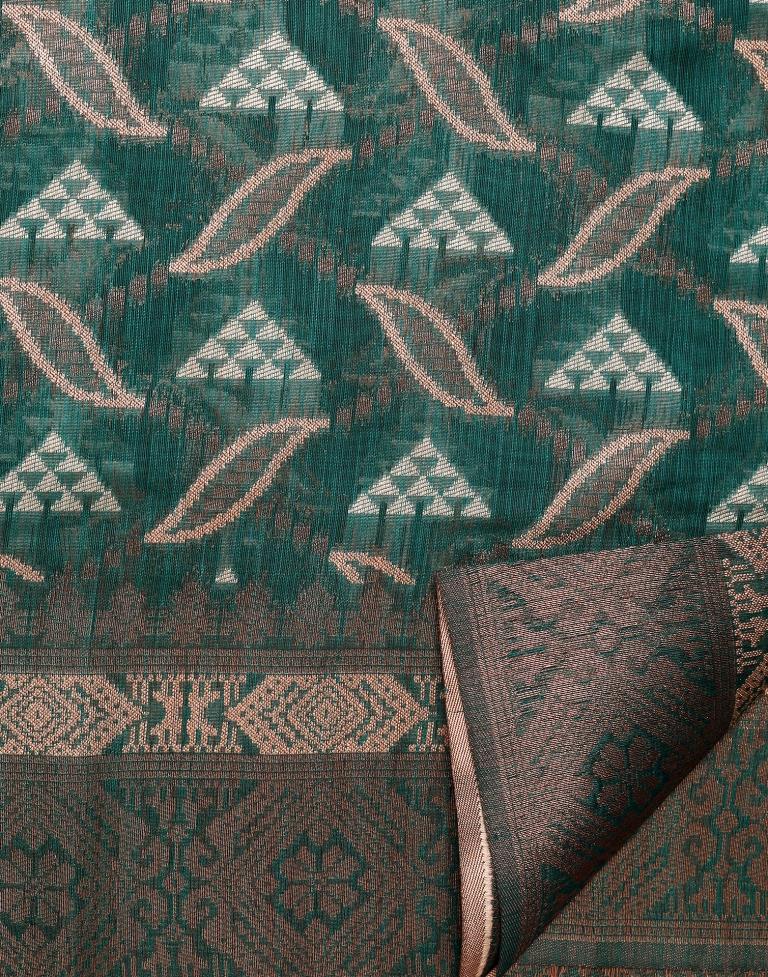 Dark Rama Green Banarasi Cotton Saree | Leemboodi