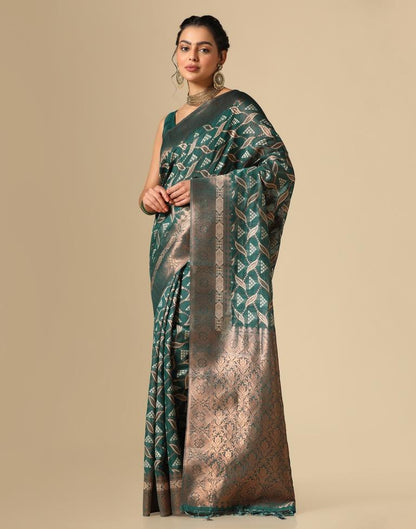 Dark Rama Green Banarasi Cotton Saree | Leemboodi