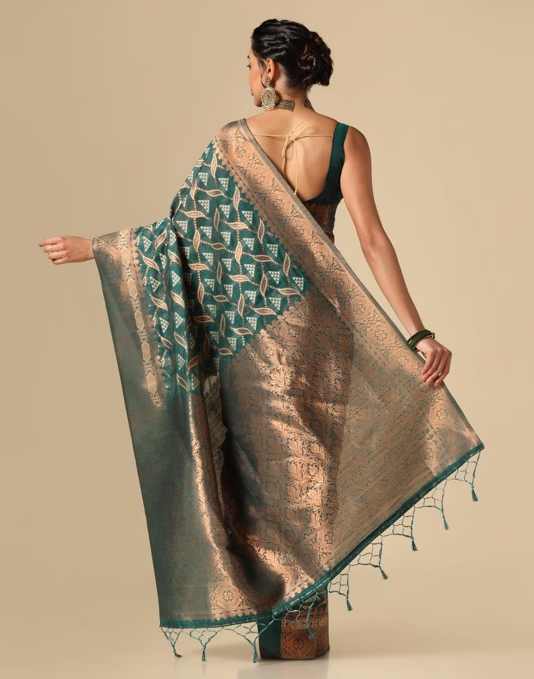 Dark Rama Green Banarasi Cotton Saree | Leemboodi