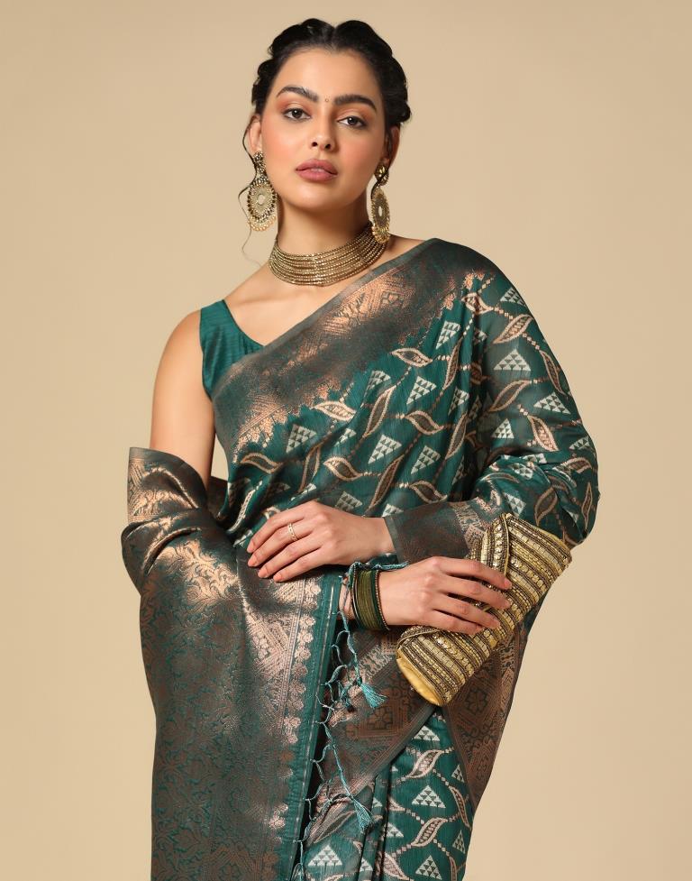 Dark Rama Green Banarasi Cotton Saree | Leemboodi