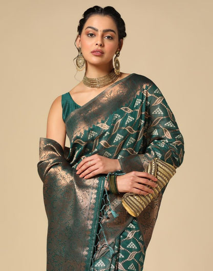 Dark Rama Green Banarasi Cotton Saree | Leemboodi