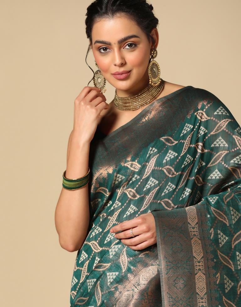 Dark Rama Green Banarasi Cotton Saree | Leemboodi