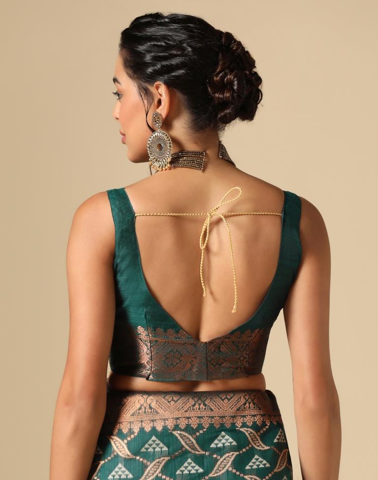 Dark Rama Green Banarasi Cotton Saree | Leemboodi