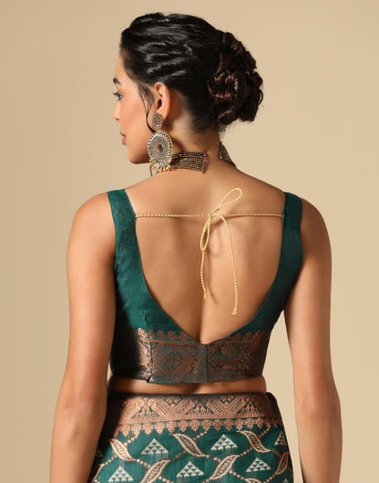 Dark Rama Green Banarasi Cotton Saree | Leemboodi