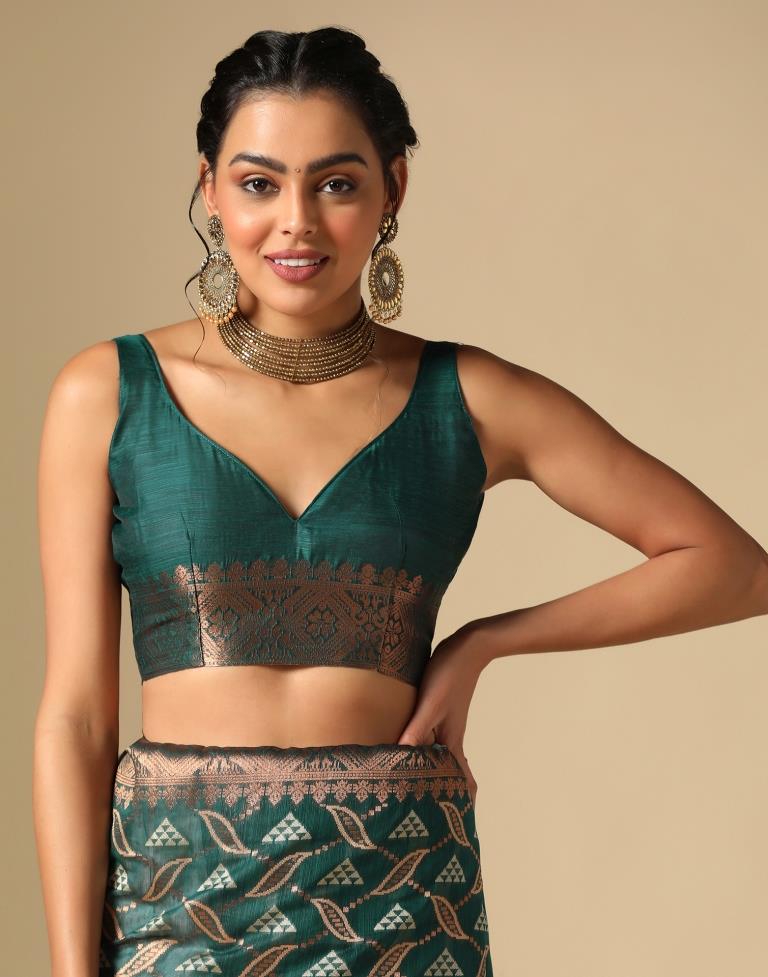 Dark Rama Green Banarasi Cotton Saree | Leemboodi