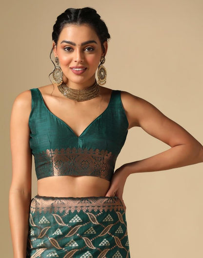 Dark Rama Green Banarasi Cotton Saree | Leemboodi