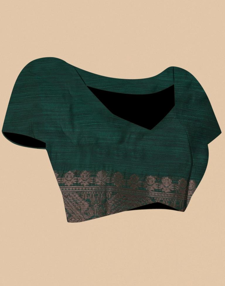 Dark Rama Green Banarasi Cotton Saree | Leemboodi
