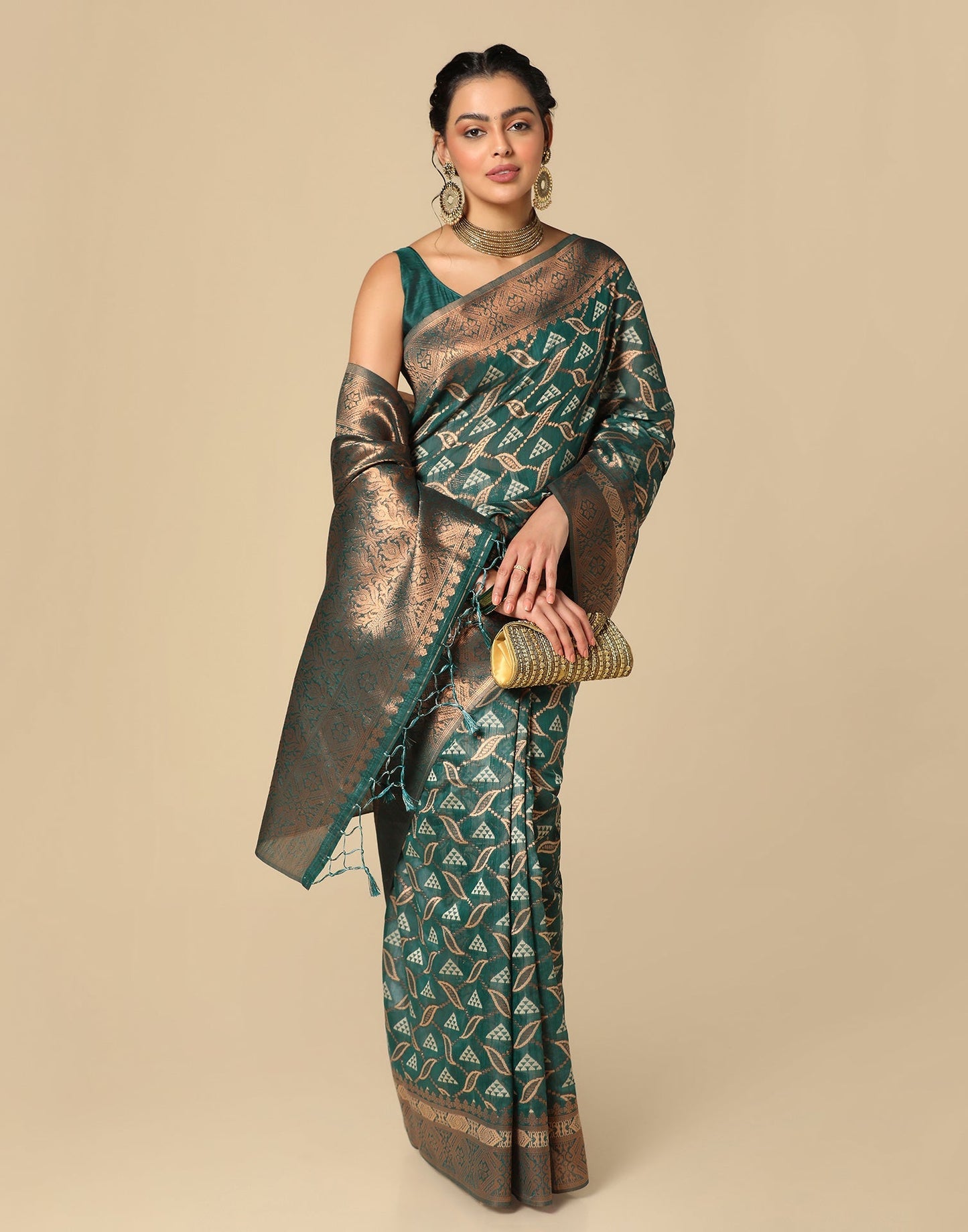Dark Rama Green Banarasi Cotton Saree | Leemboodi
