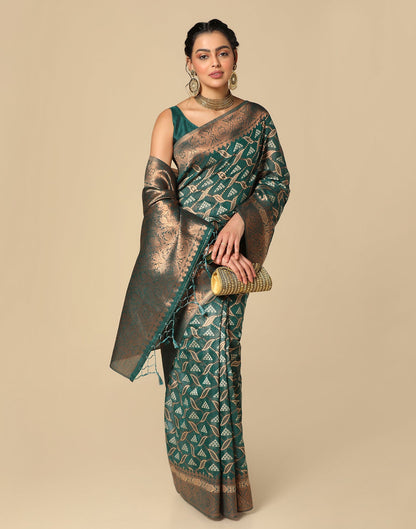 Dark Rama Green Banarasi Cotton Saree | Leemboodi