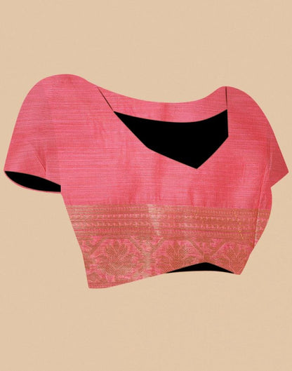 Coral Pink Banarasi Cotton Saree | Leemboodi