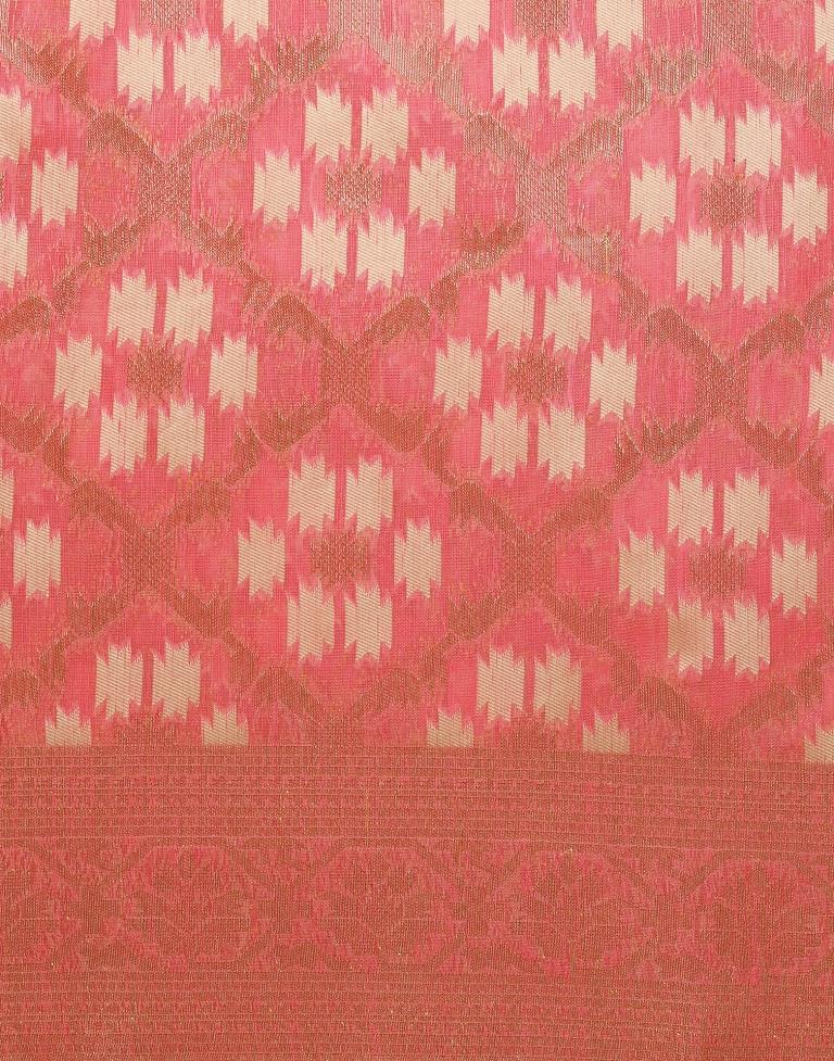 Coral Pink Banarasi Cotton Saree | Leemboodi