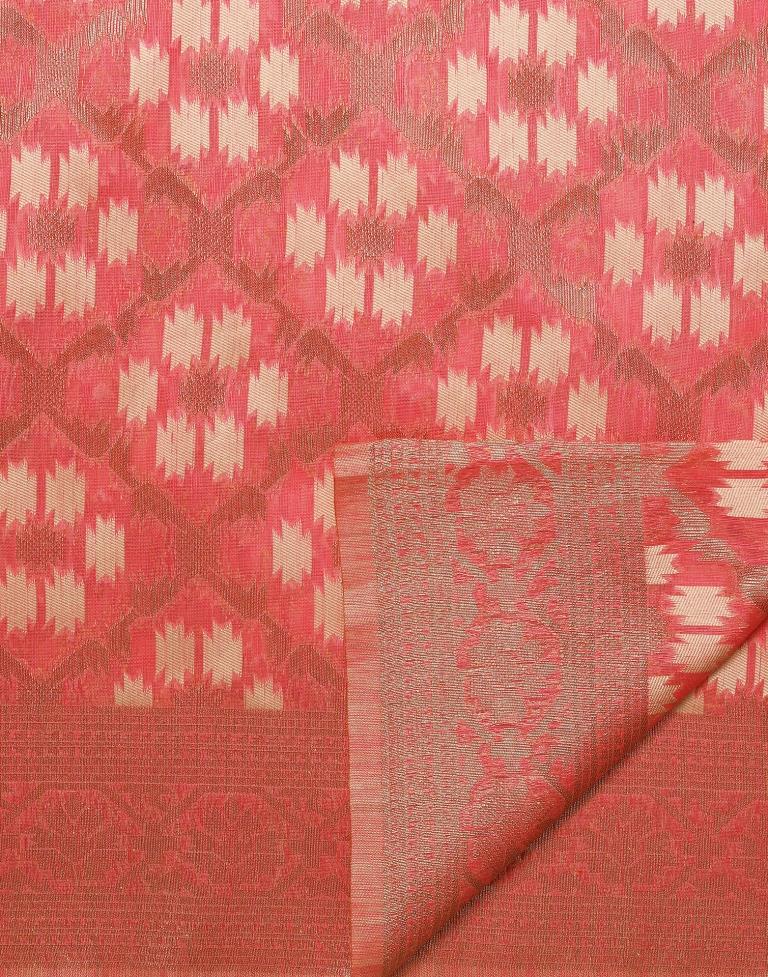Coral Pink Banarasi Cotton Saree | Leemboodi