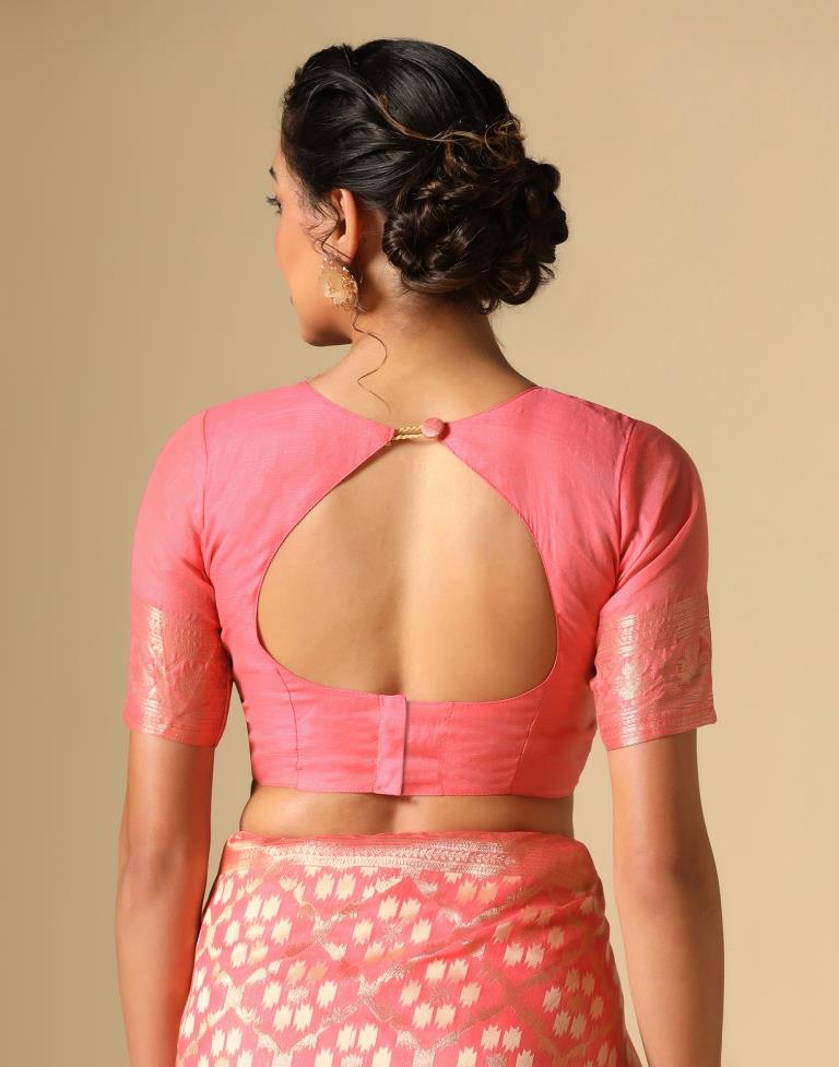 Coral Pink Banarasi Cotton Saree | Leemboodi