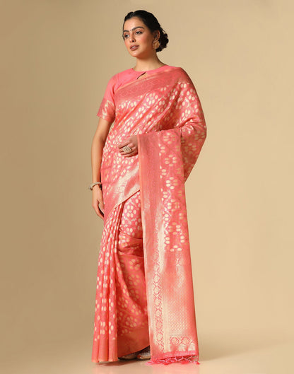Coral Pink Banarasi Cotton Saree | Leemboodi