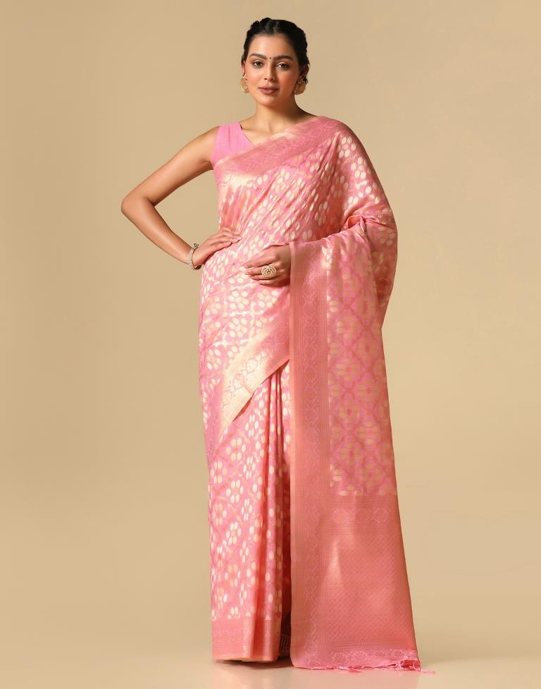 Pink Banarasi Cotton Saree | Leemboodi